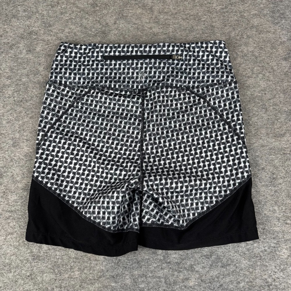 Athleta Vivid Velocity Bike Shorts 6" Zip Pocket Geometric Black Womens Small S - Picture 7 of 13